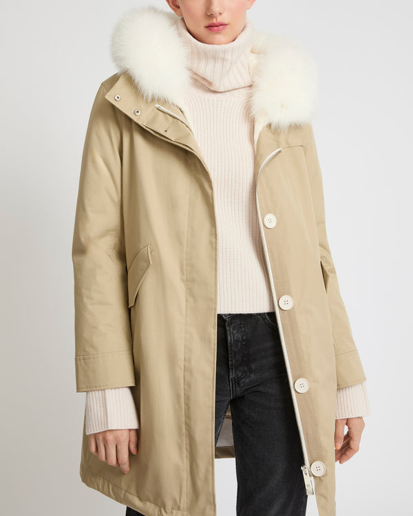 Long Iconic parka in waterproof cotton blend with fox and rabbit fur