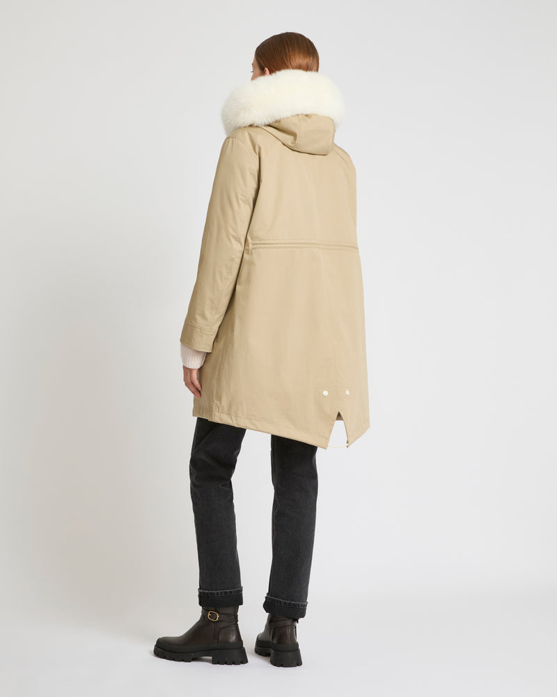 Long Iconic parka in waterproof cotton blend with fox and rabbit fur