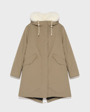 Regular parka in waterproof cotton blend with fox and rabbit fur