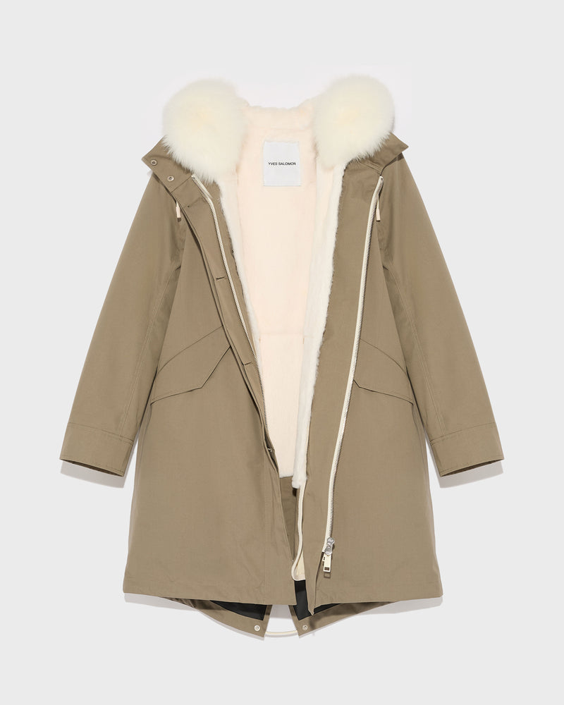 Long Iconic parka in waterproof cotton blend with fox and rabbit fur