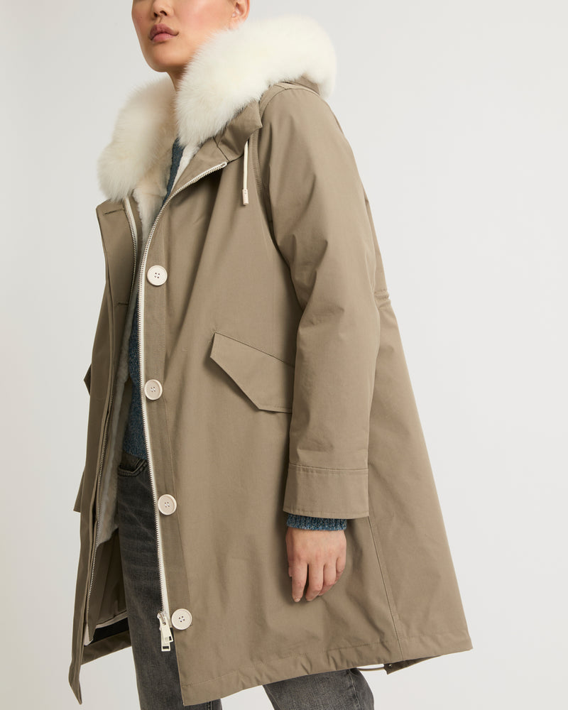 Long Iconic parka in waterproof cotton blend with fox and rabbit fur