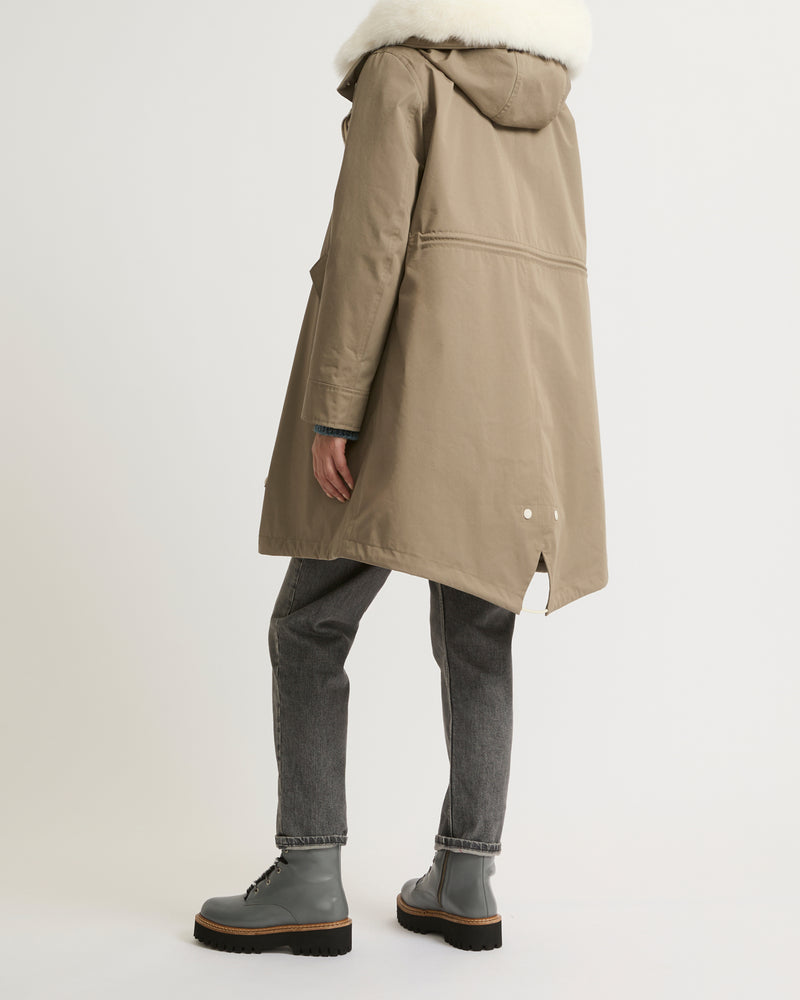 Long Iconic parka in waterproof cotton blend with fox and rabbit fur