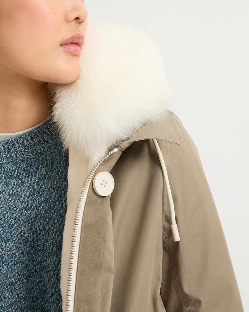 Long Iconic parka in waterproof cotton blend with fox and rabbit fur