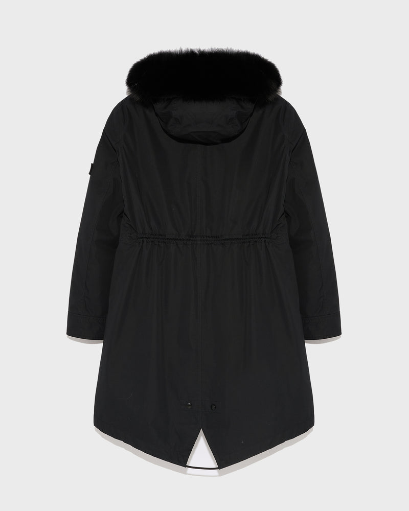 Regular parka in waterproof cotton blend with fox and rabbit fur - black - Yves Salomon