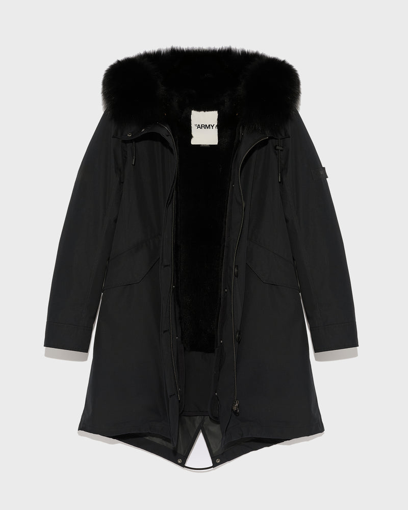 Regular parka in waterproof cotton blend with fox and rabbit fur - black - Yves Salomon