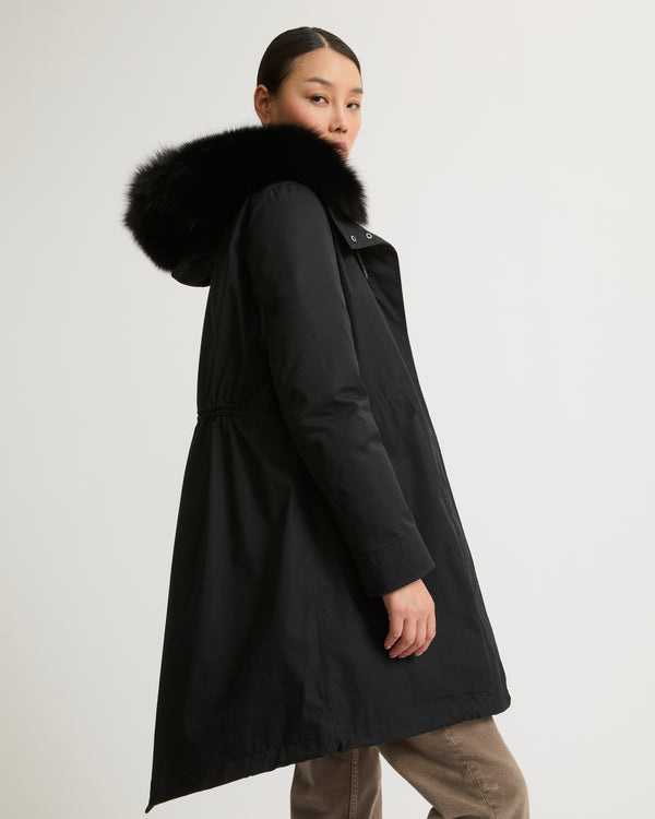 Regular parka in waterproof cotton blend with fox and rabbit fur - black - Yves Salomon