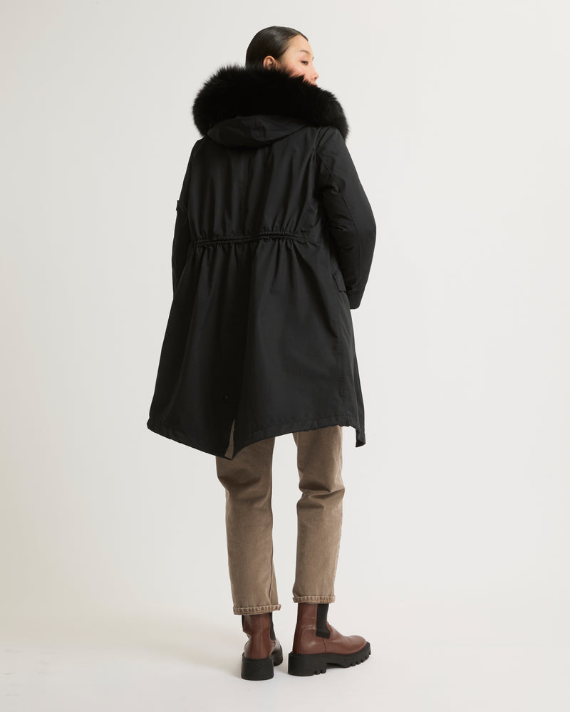 Regular parka in waterproof cotton blend with fox and rabbit fur - black - Yves Salomon