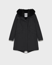 Regular parka in waterproof cotton blend with fox and rabbit fur
