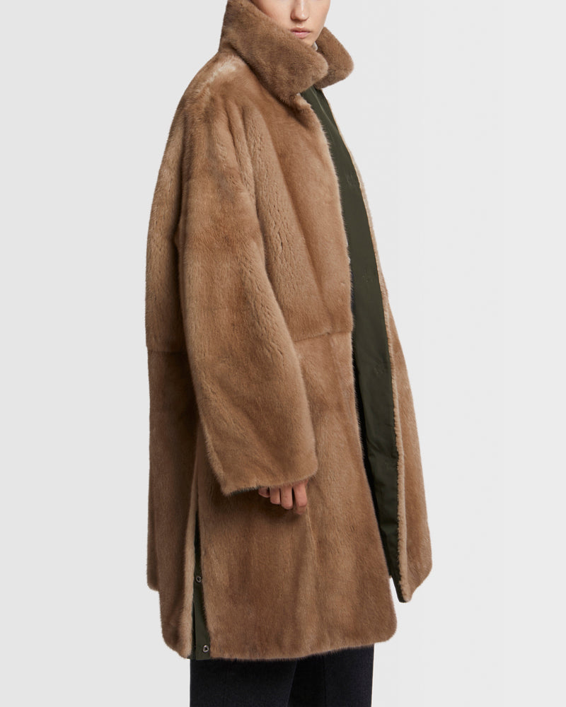 Mink fur and reversible technical fabric shirt collar parka