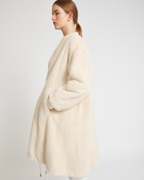 Reversible bomber jacket in water-repellent technical fabric and long-haired mink - white - Yves Salomon