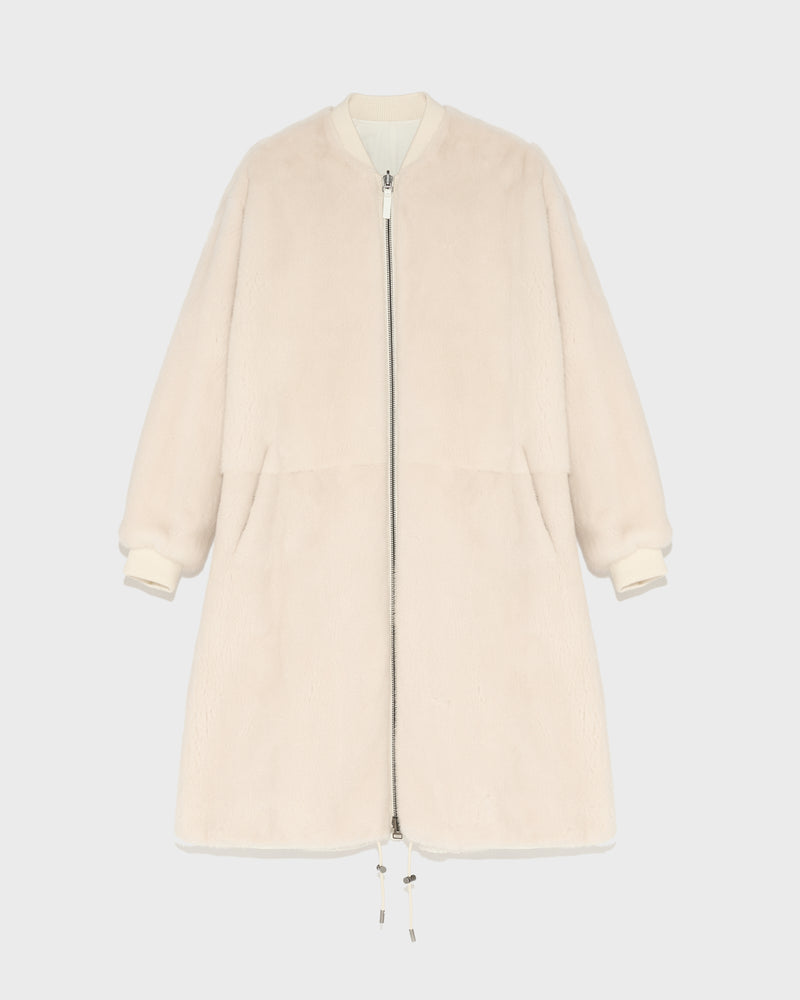 Reversible bomber jacket in water-repellent technical fabric and long-haired mink - white - Yves Salomon