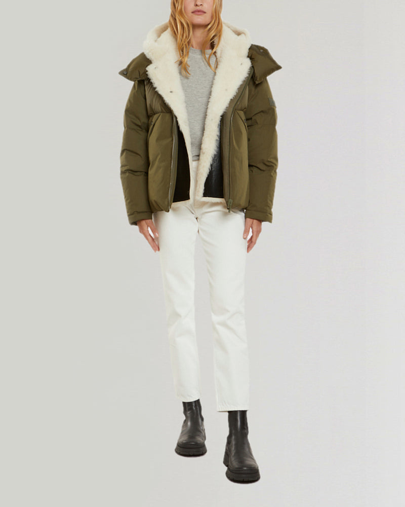 Convertible down jacket in cotton and shearling-Yves Salomon-Winter sale & boxing day