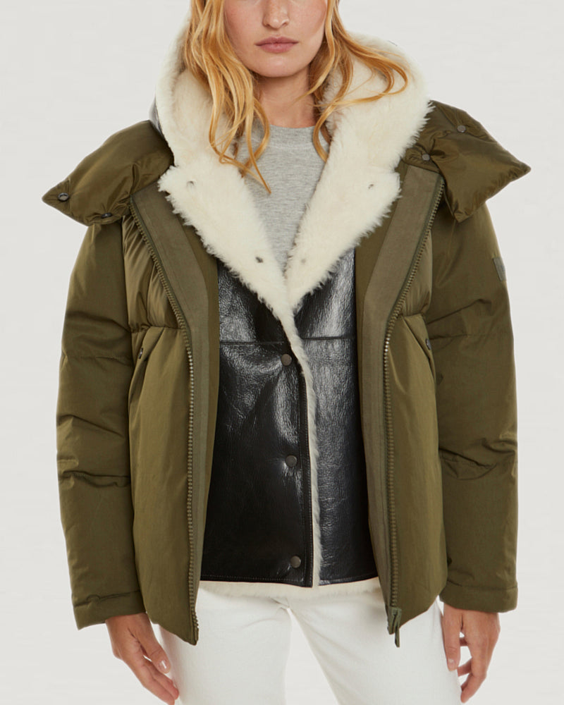 Convertible down jacket in cotton and shearling-Yves Salomon-Winter sale & boxing day