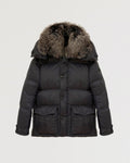 Down jacket in ultra light nylon and fox fur