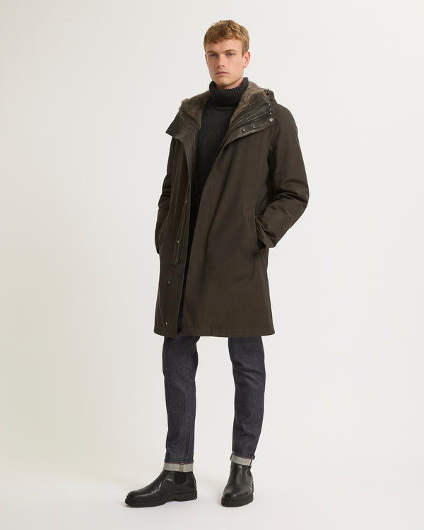 Hooded Coat In Gabardine And Mink - brown - Yves Salomon