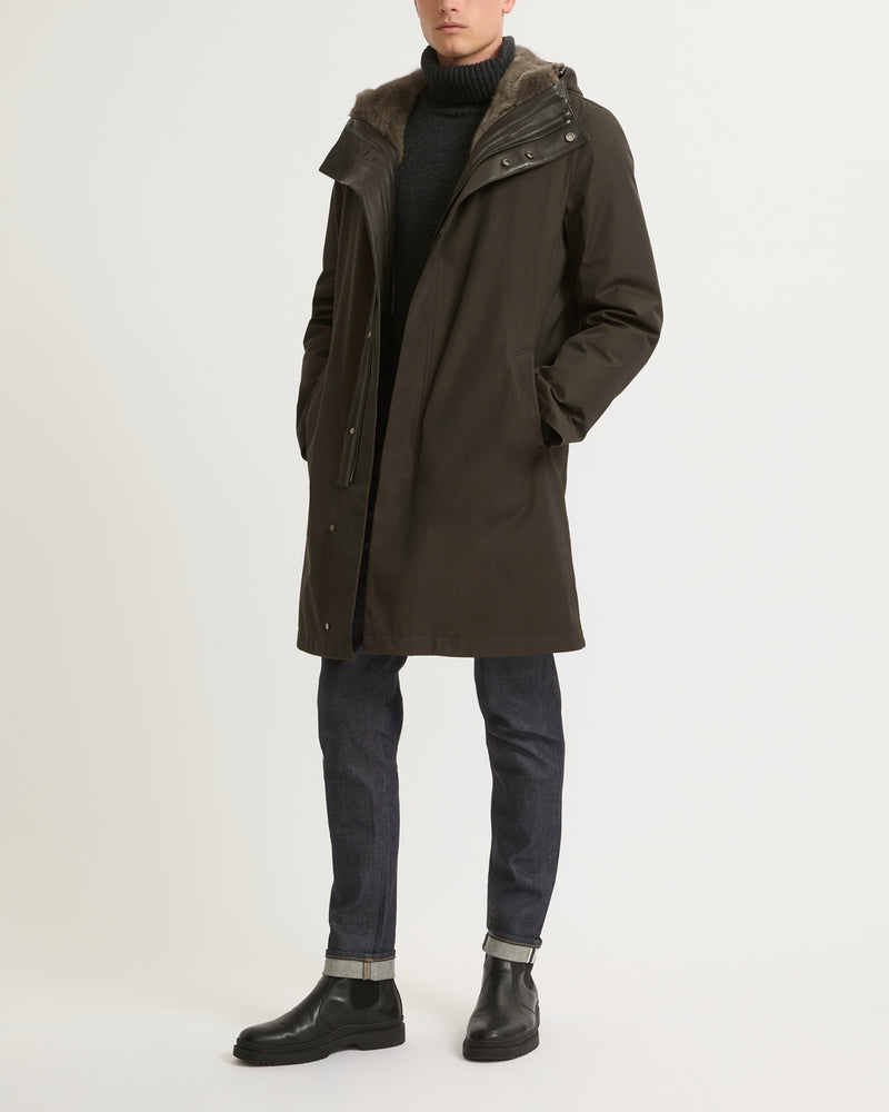 Hooded Coat In waterproof Gabardine And Mink fur