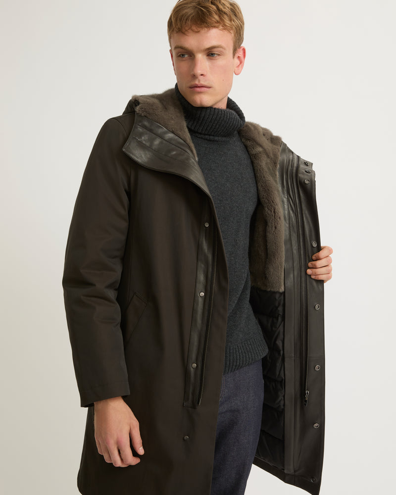 Hooded Coat In Gabardine And Mink - brown - Yves Salomon