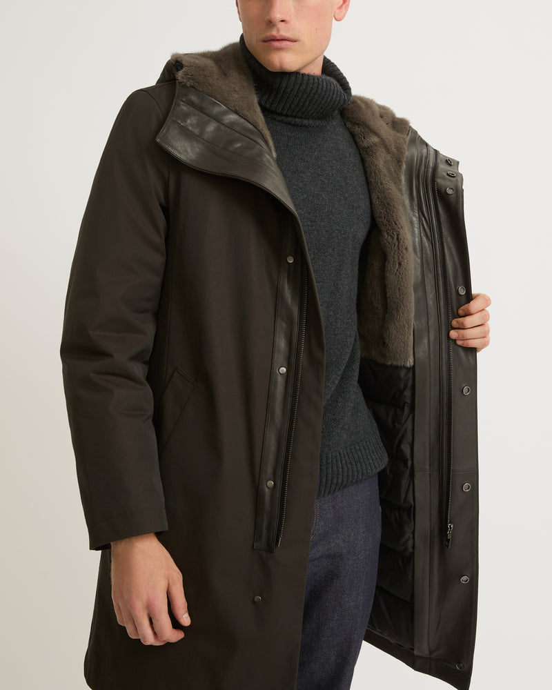 Hooded Coat In waterproof Gabardine And Mink fur