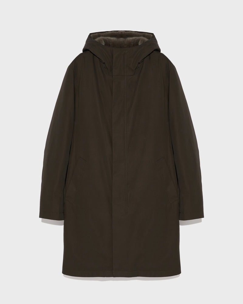 Hooded Coat In Gabardine And Mink - brown - Yves Salomon