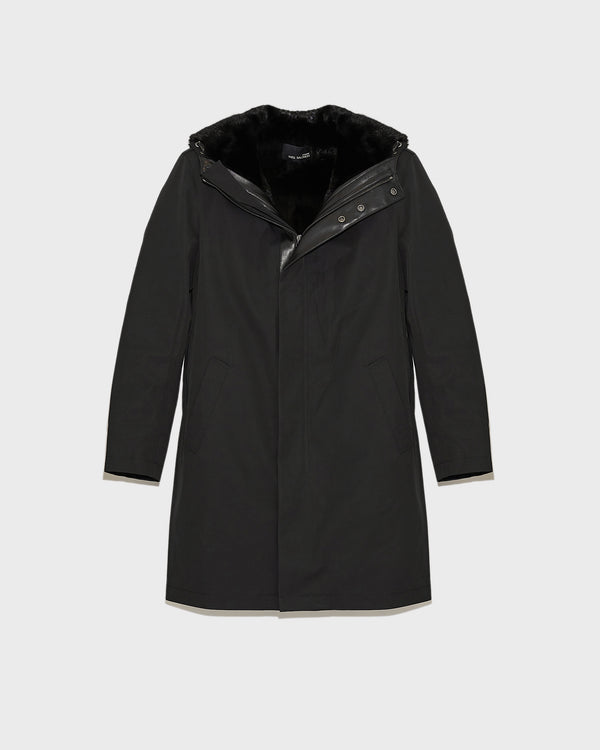 Hooded Coat In Gabardine And Mink - black - Yves Salomon