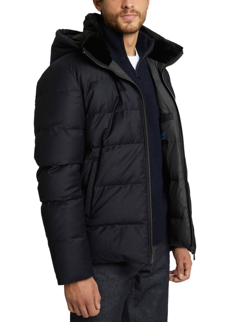 Loro Piana Fabric Short Down Jacket With Dehaired Mink Inside Collar