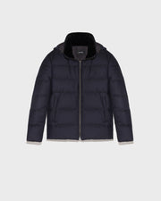 Short down jacket in Loro Piana fabric with dehaired mink fur inside collar