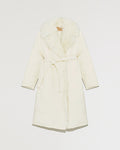 Long belted down jacket with shearling Toscana trim