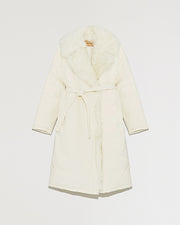 Long belted down jacket with shearling Toscana trim