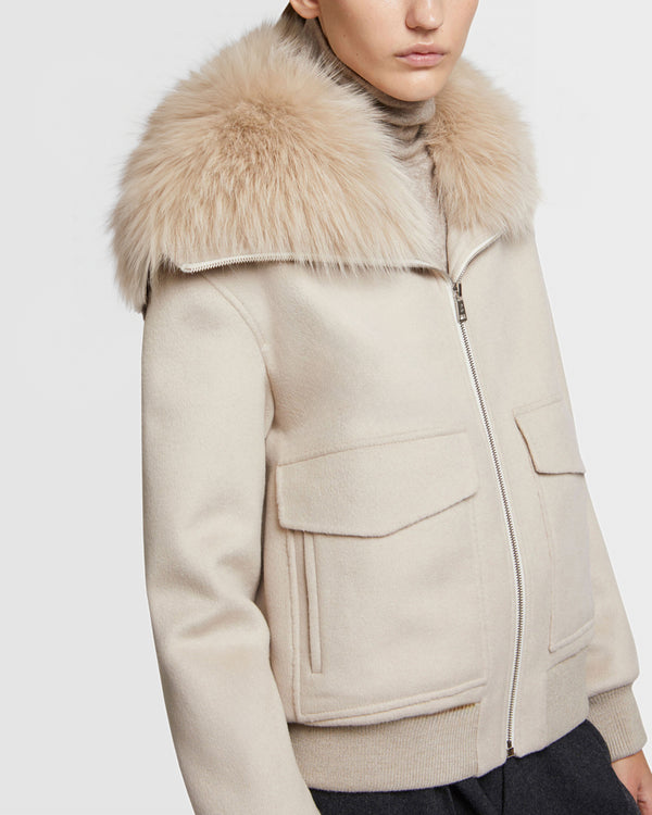 Cashmere woollen fabric jacket with fox fur collar