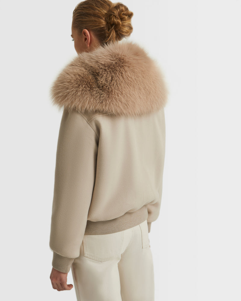 Cashmere woollen fabric jacket with fox fur collar