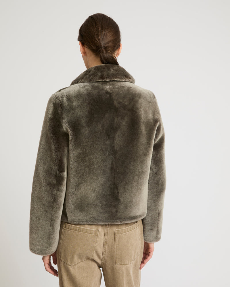 Short reversible jacket in merino lambskin - grey - Yves Salomon