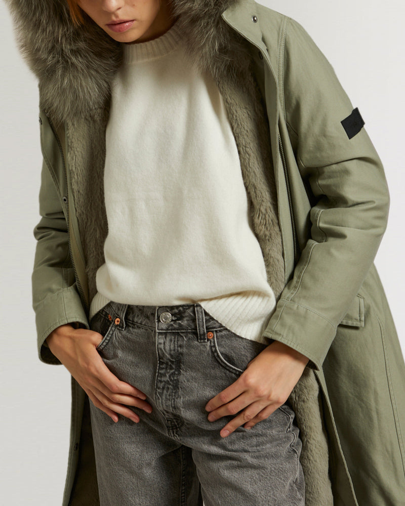 Long cotton parka with rabbit and fox fur-Yves Salomon-Winter sale & boxing day