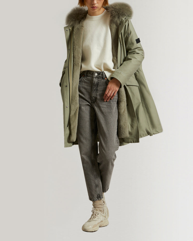 Long cotton parka with rabbit and fox fur-Yves Salomon-Winter sale & boxing day