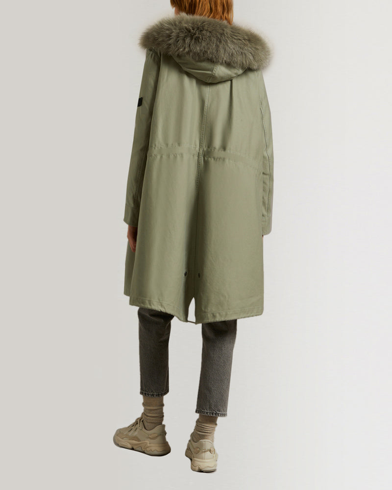 Long cotton parka with rabbit and fox fur-Yves Salomon-Winter sale & boxing day