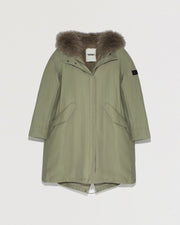 Long cotton parka with rabbit and fox fur