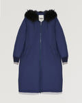 Long hooded down jacket with marmot fur