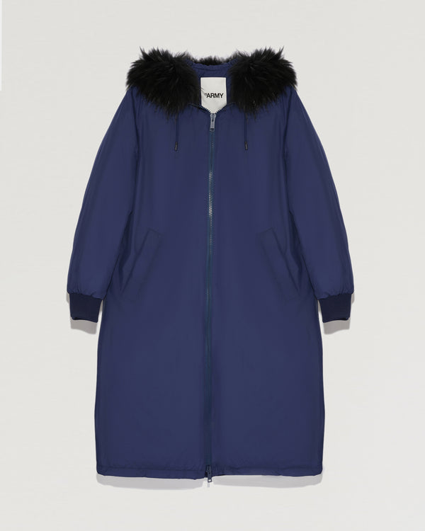 Long hooded down jacket with marmot fur-Yves Salomon-Winter sale & boxing day