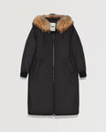 Long hooded down jacket with marmot fur