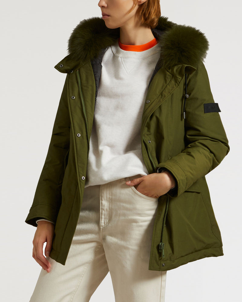 Short Hooded Parka with fox fur