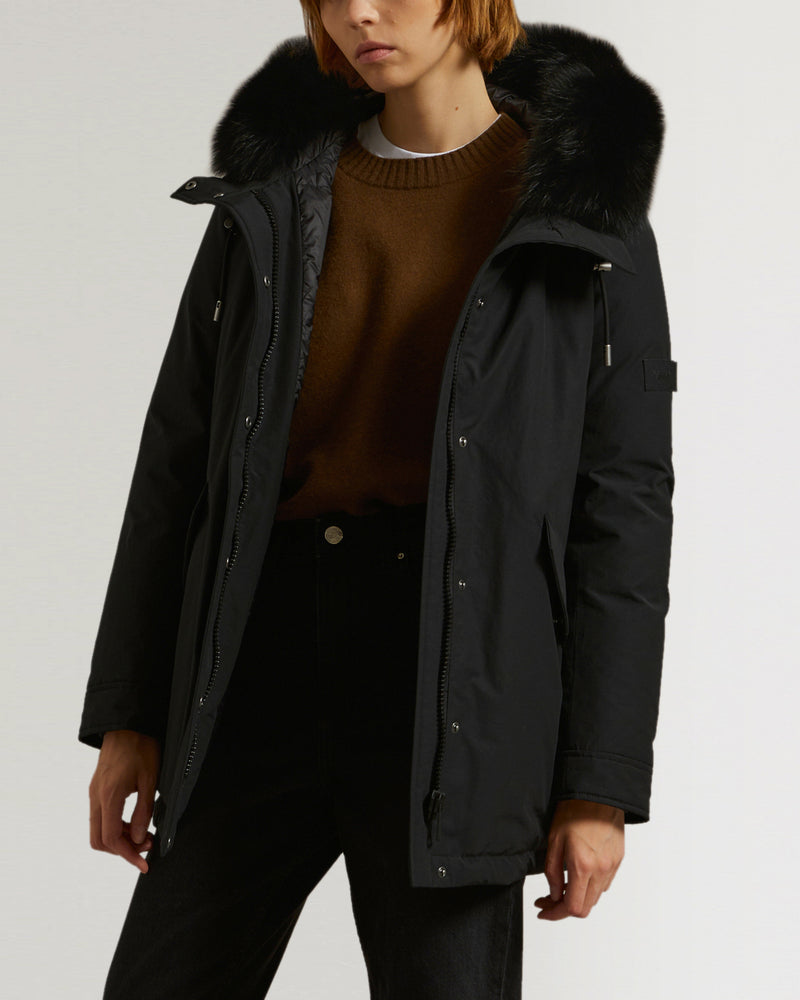 Short Hooded Parka with fox fur