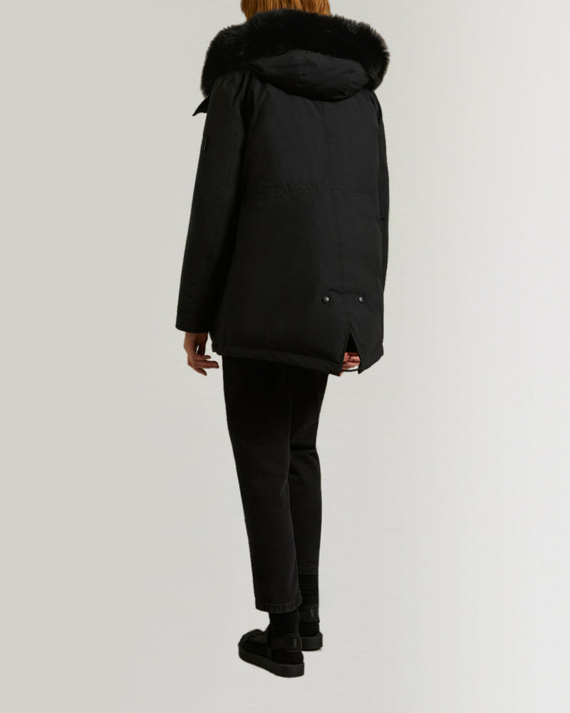 Short Hooded Parka with fox fur-Yves Salomon-Winter sale & boxing day