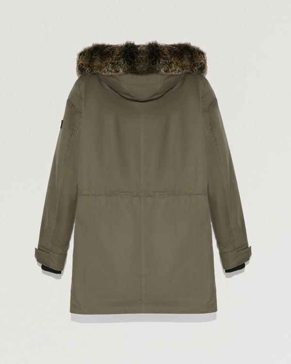 Hooded parka with fox fur