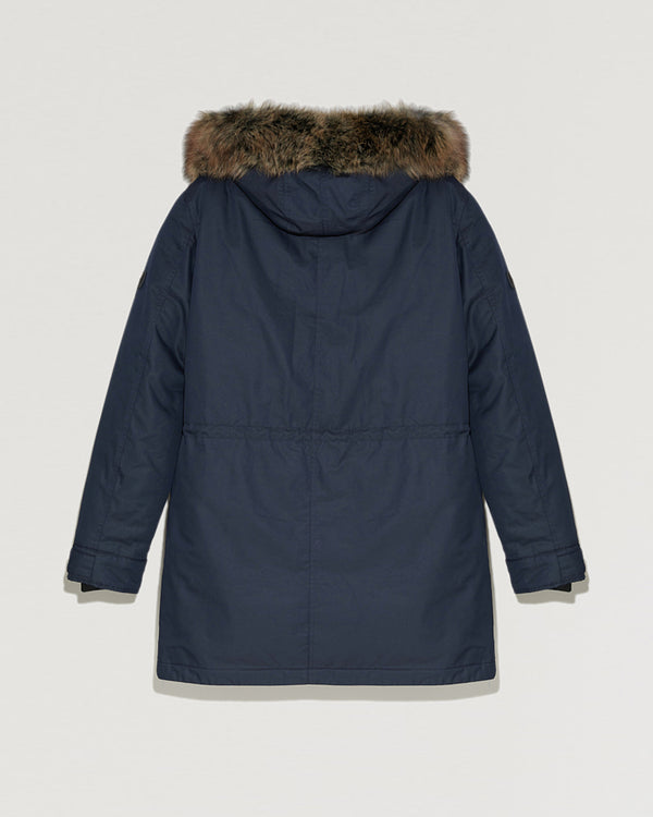 Hooded parka with fox fur