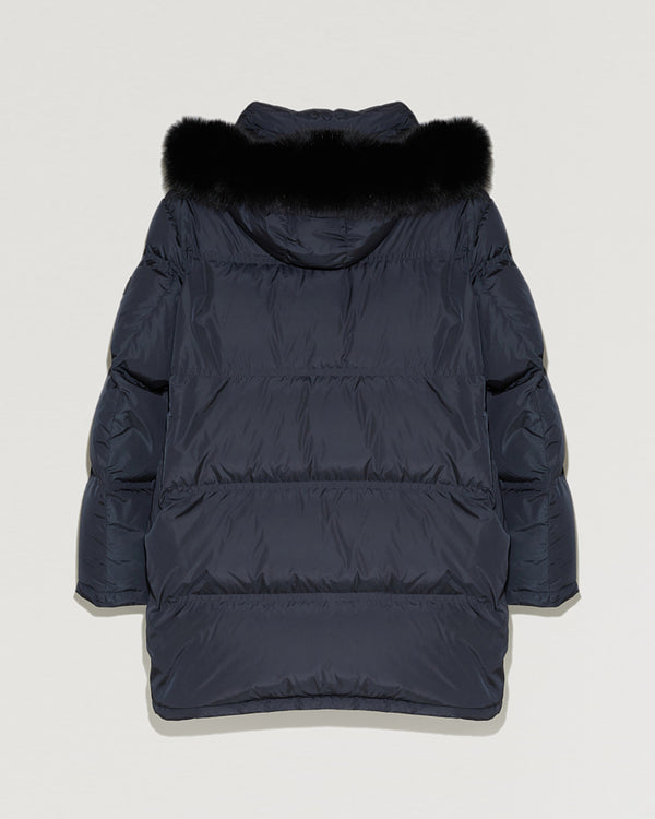 Long Hooded down jacket with fox fur-Yves Salomon-Winter sale & boxing day