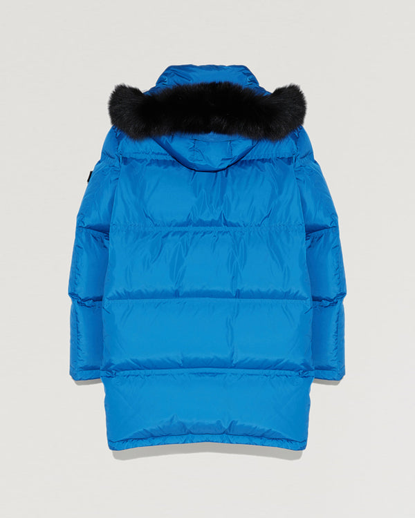 Long Hooded down jacket with fox fur-Yves Salomon-Winter sale & boxing day