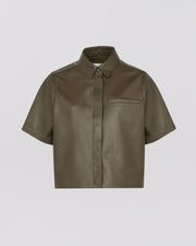 Cropped shirt with short sleeves in leather