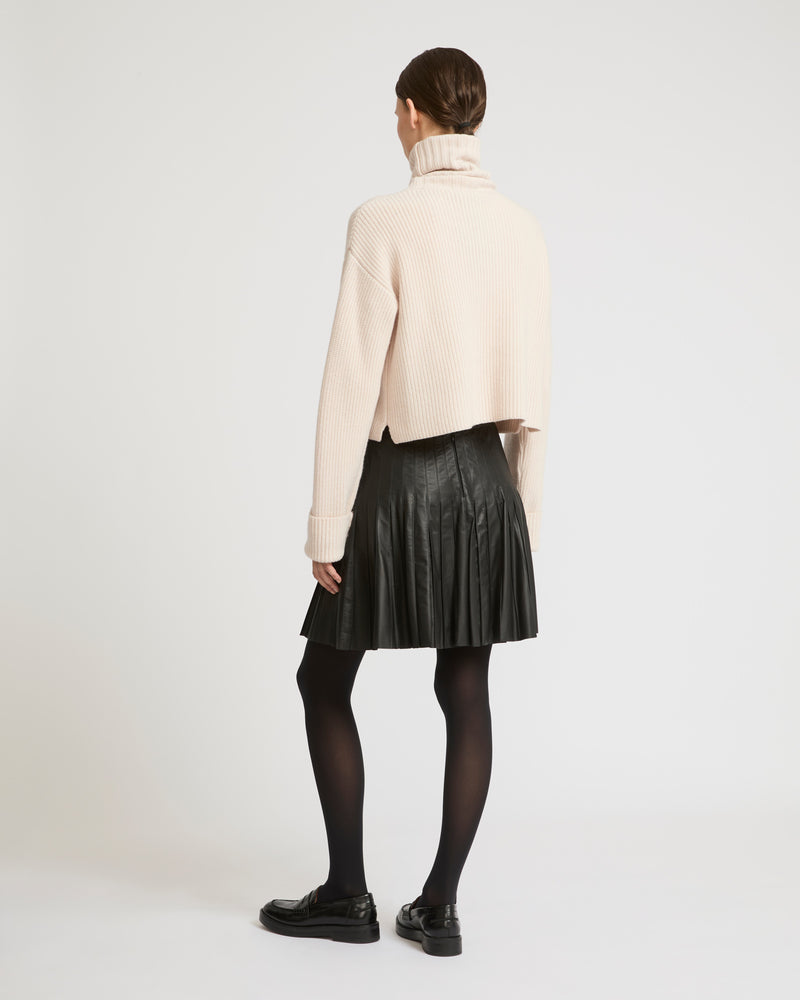 Pleated mini skirt in thin lambskin leather - black - Yves Salomon