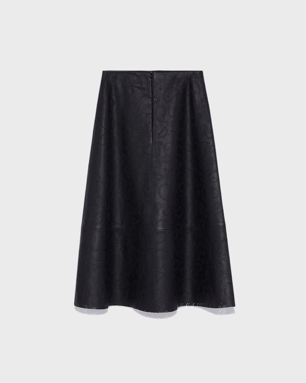 Perforated leather maxi skirt - black