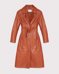 Long belted leather trench coat