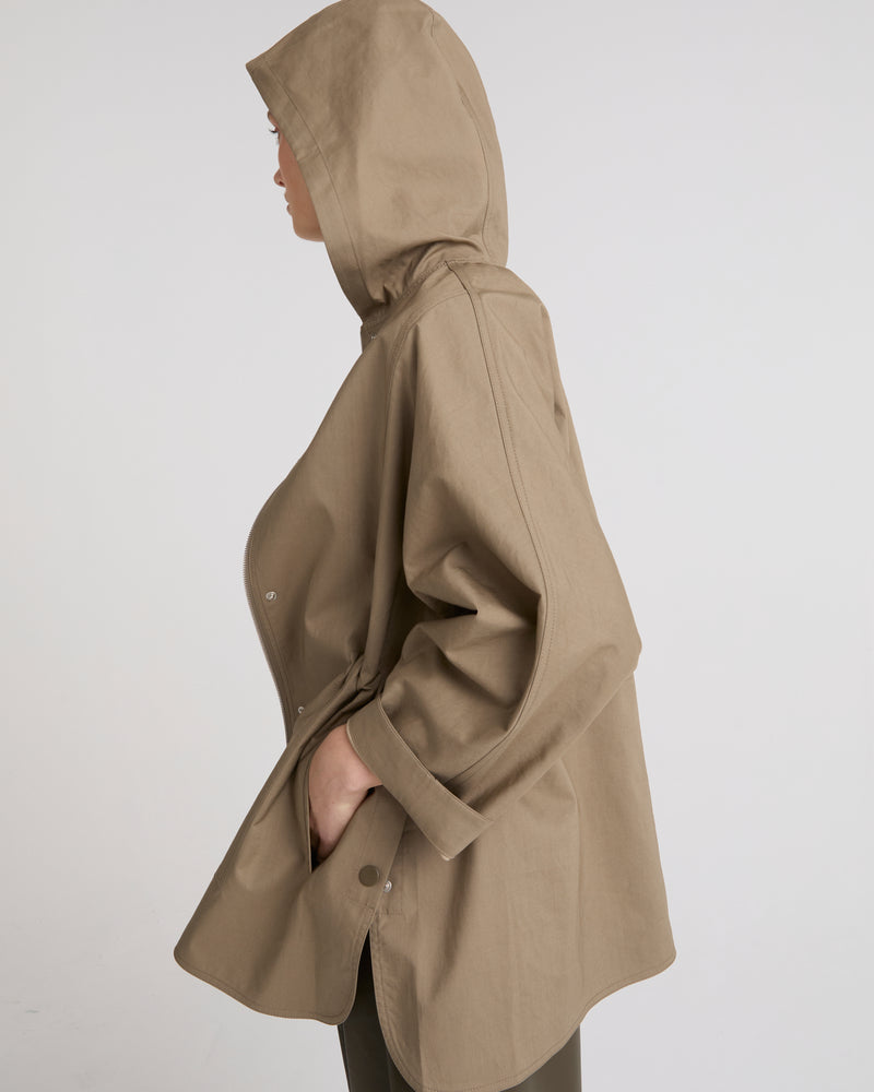 Short double-sided cotton cape - khaki - Yves Salomon